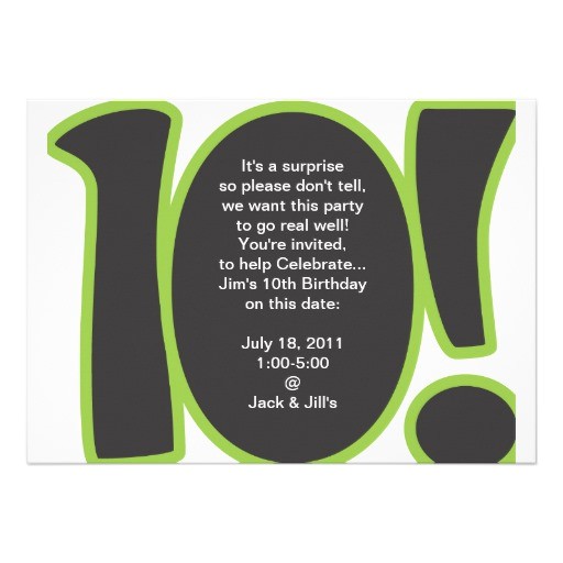 10 Year Old Boy Birthday Party Invitation Wording 10th Birthday Invite 5" X 7" Invitation Card