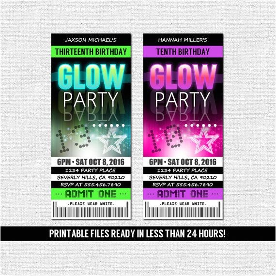 13th Birthday Dance Party Invitations Glow Party Invitations Ticket Style Neon Birthday Party 13th Birthday Dance Party Invitations Glow Party Invitations Ticket Style Neon Birthday Party