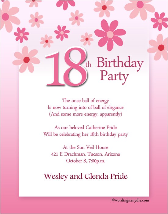 18 Birthday Invitation Sample 18th Birthday Party Invitation Wording Wordings and Messages
