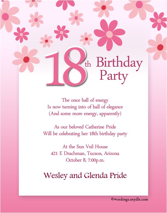 18 Year Old Birthday Party Invitations 18th Birthday Party Invitation Wording Wordings and Messages