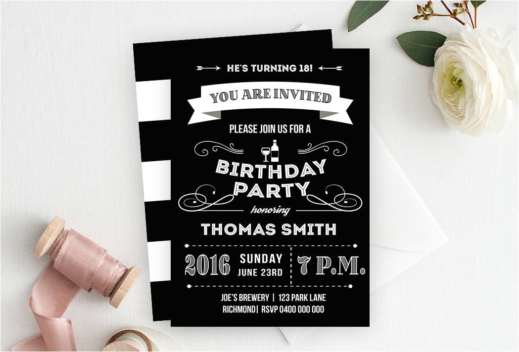 18th Birthday Invitations Male Male Birthday Invitation Male Birthday Adult Birthday