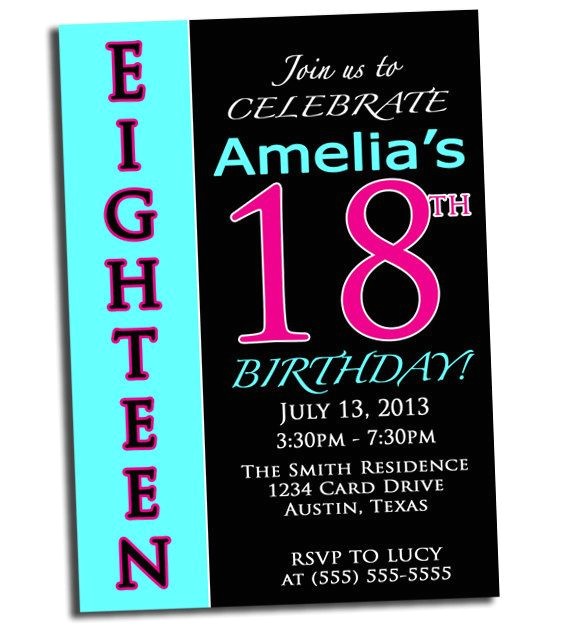 18th Birthday Party Invitations Free 18th Birthday Pink Black and Cyan Party Printable