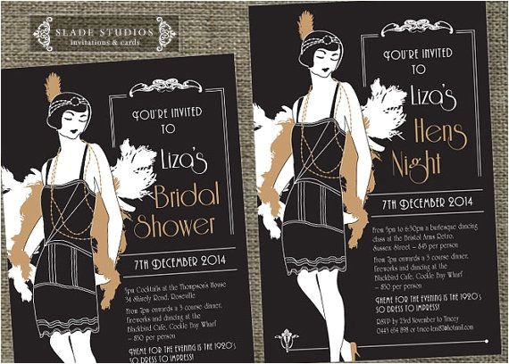 1920s Style Party Invitations Hens Night Great Gatsby 1920s Flapper Bridal Shower