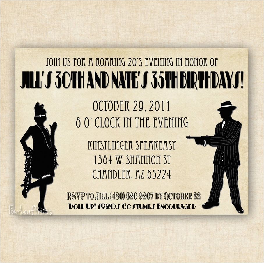 1920s Style Party Invitations Roaring 1920 S Flapper and Gangter Birthday Invitation