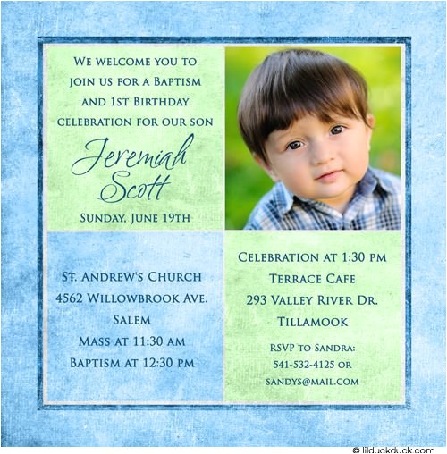 1st Birthday and Baptism Combined Invitations Personalized Catholic Christening Invitation Boy