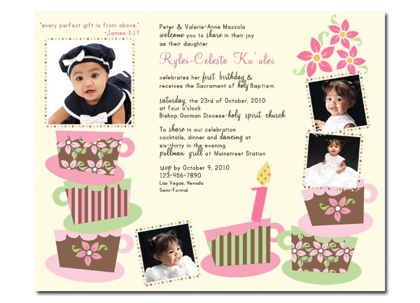 1st Birthday and Baptism Combined Invitations Pretty In Prints Prettyinprints Tea Party