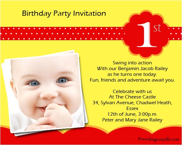 1st Birthday Invitation Example 1st Birthday Party Invitation Wording Wordings and Messages
