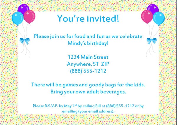 1st Birthday Invitation Letter Sample Sample Birthday Invitation Templates