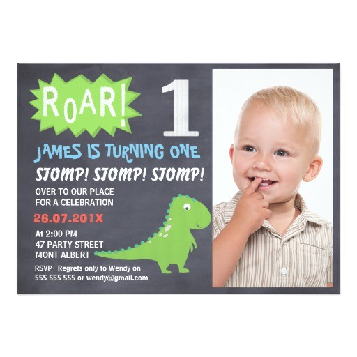 1st Birthday Invitation Photo Frames Boys Dinosaur Chalkboard Birthday Invitation