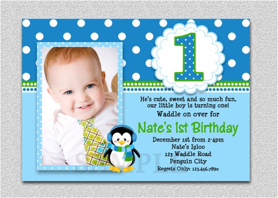 1st Birthday Invitation Photo Frames Penguin Birthday Invitation Penguin 1st Birthday Party Invites