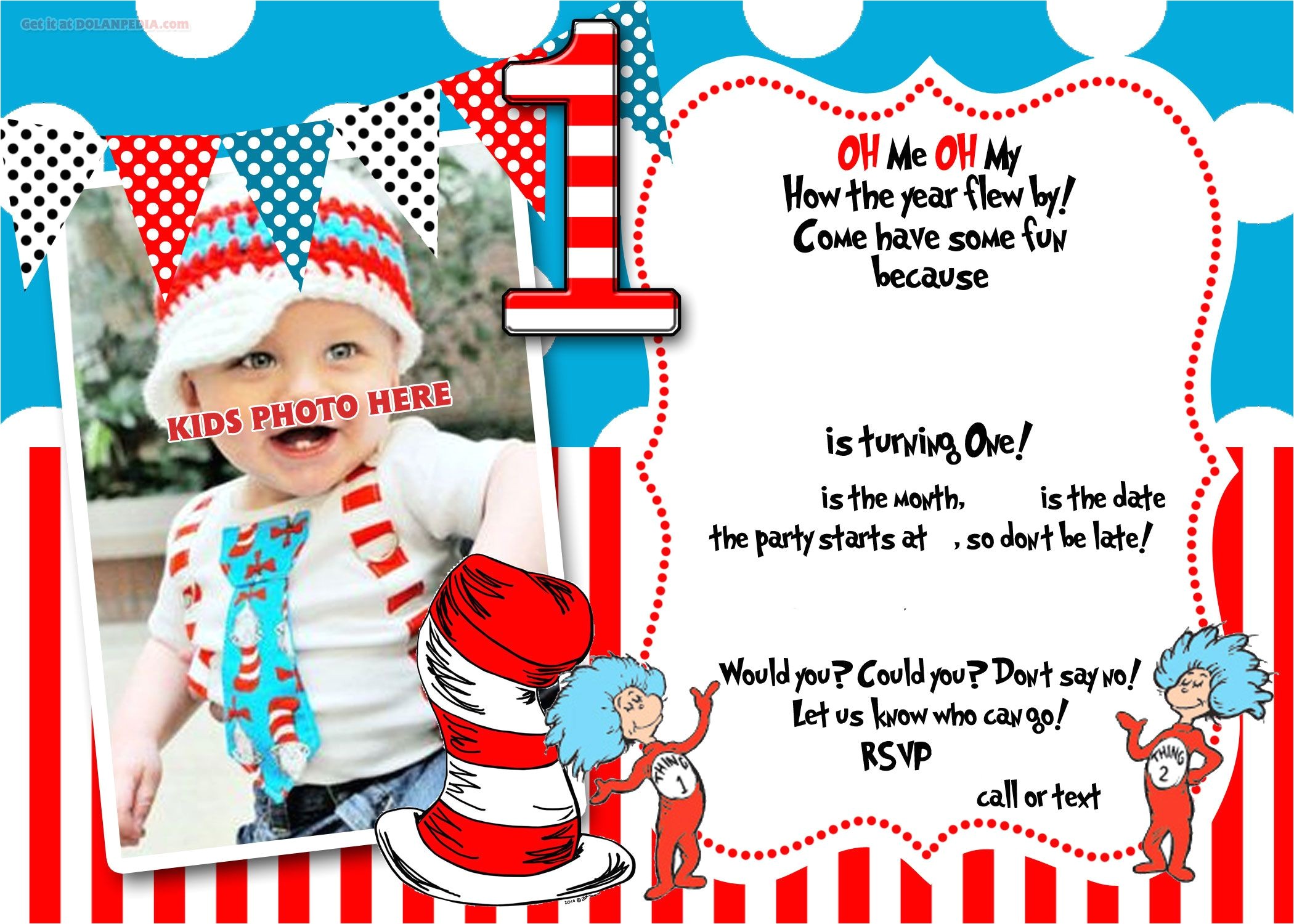 1st Birthday Invitations Free Printable Templates Dr Seuss 1st Birthday Invitation Template Birthday