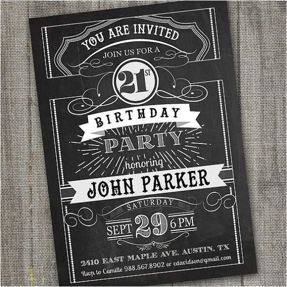 21st Birthday Invitations Male Chalkboard Birthday Invitation for Adult 21st Birthday
