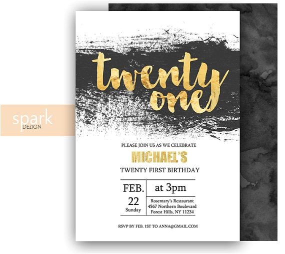 21st Birthday Invitations Male Modern 21st Birthday Invitation for Men with Gold by