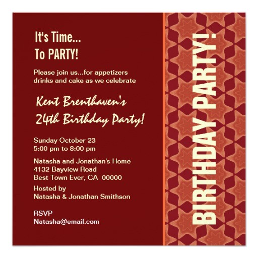 24th Birthday Invitations 24th Birthday Modern orange and Sienna B323 13 Cm X 13 Cm