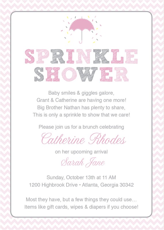 2nd Baby Girl Shower Invitations Pink Baby Sprinkle Shower Invitation Pink by