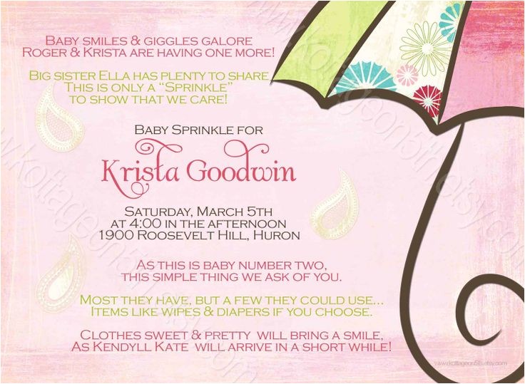 2nd Baby Girl Shower Invitations Second Baby Shower Invitation Wording