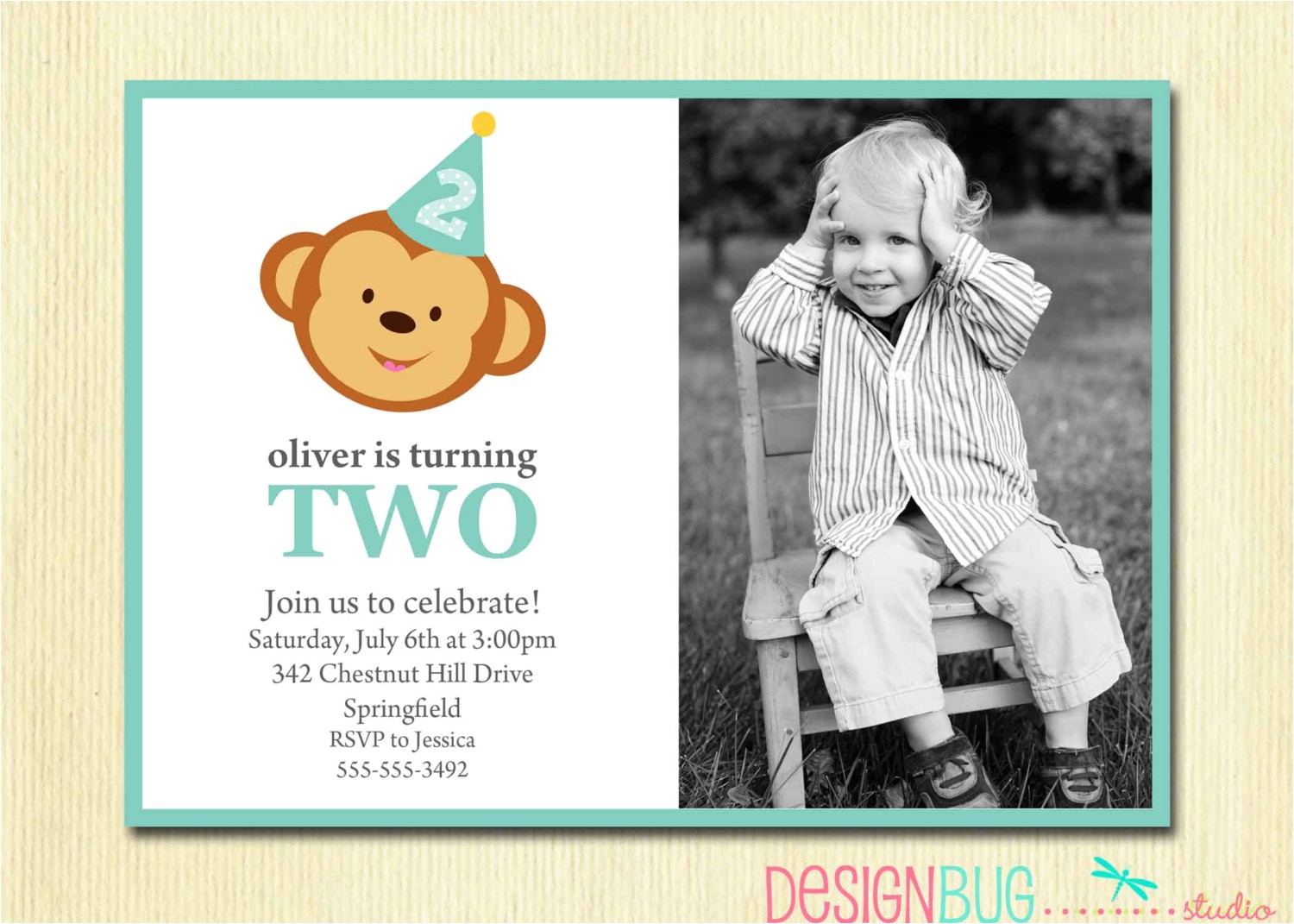 2nd Birthday Invitation Message for Boy Boy S Birthday Monkey Invitation Baby Boy First