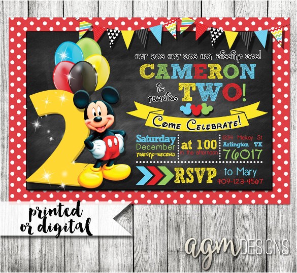 2nd Birthday Invitation Wording Mickey Mouse 31 Mickey Mouse Invitation Templates Free Sample