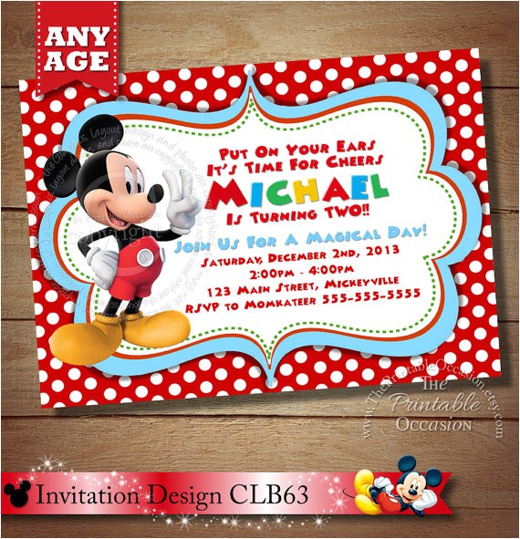 2nd Birthday Invitation Wording Mickey Mouse Items Similar to Huge Selection Mickey Mouse Invitation