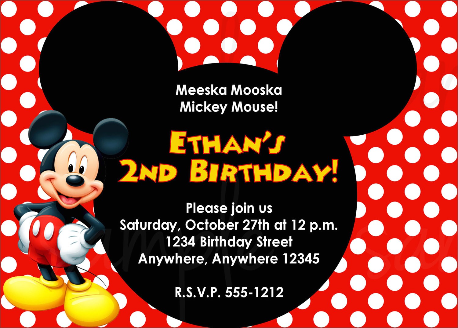 2nd Birthday Invitation Wording Mickey Mouse Mickey Mouse Birthday Invitation