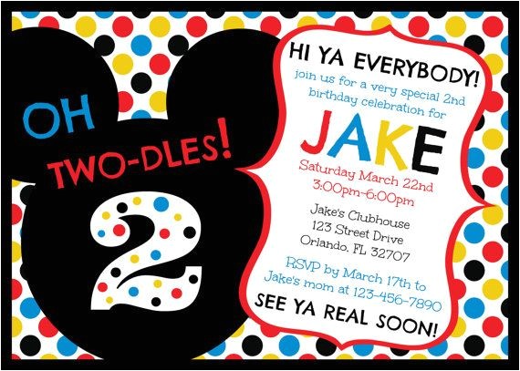 2nd Birthday Invitation Wording Mickey Mouse Mickey Mouse Clubhouse Oh Two Dles 2nd Birthday Invitation