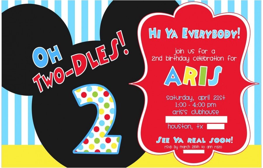 2nd Birthday Invitation Wording Mickey Mouse Two Year Old Birthday Invitations Dolanpedia Invitations