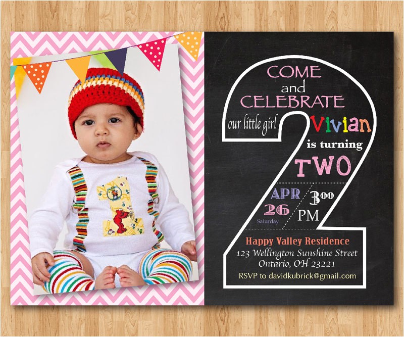 2nd Birthday Party Invitations Boy Second Birthday Invitation Chalkboard 2nd Birthday Invite
