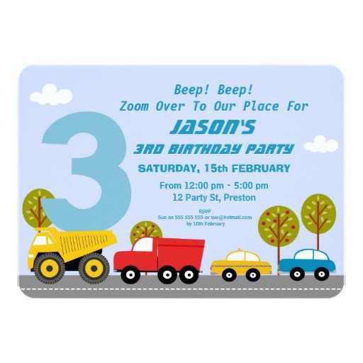 3rd Birthday Invitation Wording Boy Boys Transport 3rd Birthday Party Invitation