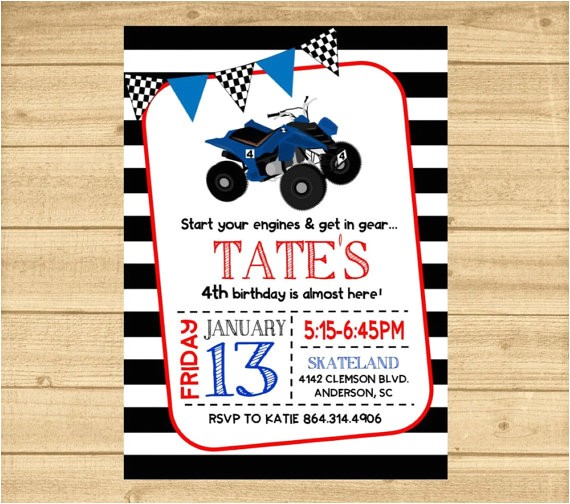 4 Wheeler Birthday Invitations 4 Wheeler Invitation 4 Wheeler Birthday Party Invitation