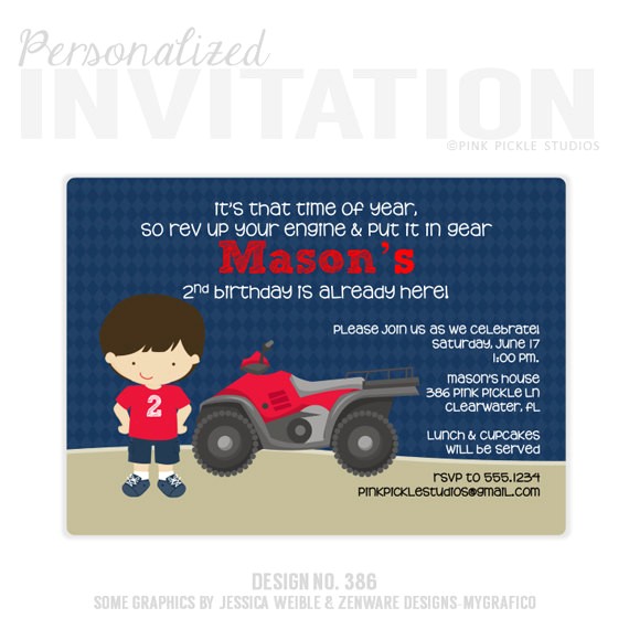 4 Wheeler Birthday Invitations 4 Wheeler Invitation 4 Wheeler Birthday Party Invitations