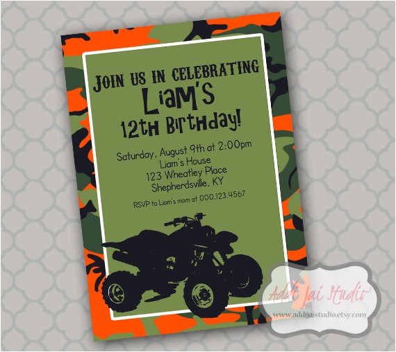 4 Wheeler Birthday Invitations atv 4 Wheeler Birthday Printable 5×7 4×6 or 4×5 5 by