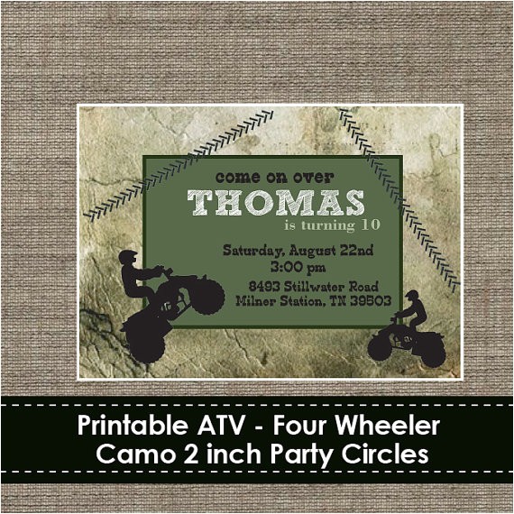 4 Wheeler Birthday Invitations atv Four Wheeler Camo Invitation Diy Printable