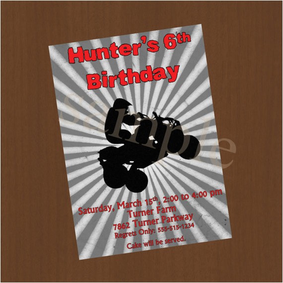 4 Wheeler Birthday Invitations Boys Four Wheeler Birthday Party Invitation Digital or