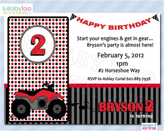 4 Wheeler Birthday Invitations Four Wheeler Birthday Invitations 073 12 Printed by Lullabyloo