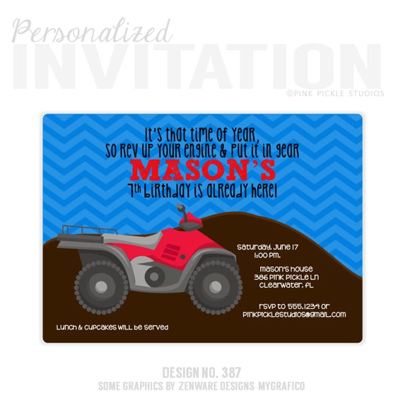 4 Wheeler Birthday Invitations Items Similar to 4 Wheeler Invitation 4 Wheeler Birthday