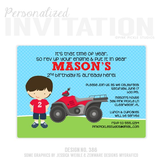4 Wheeler Birthday Invitations Items Similar to 4 Wheeler Invitation 4 Wheeler Birthday