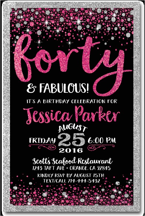 40th Bday Party Invites Pink & Black forty and Fabulous 40th Birthday Invitations