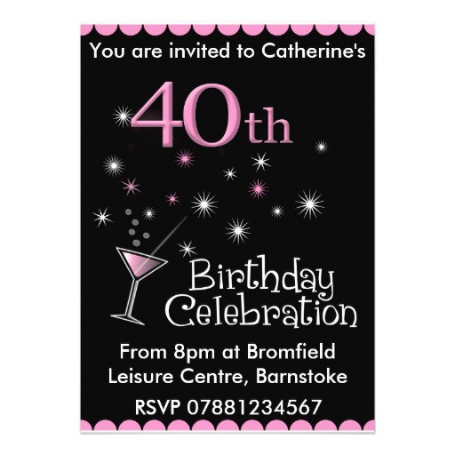 40th Birthday Cocktail Party Invitations 40th Birthday Party Invitation Cocktail Glass 5 Quot X 7