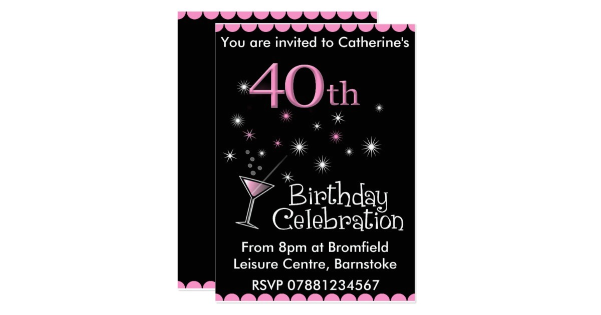 40th Birthday Cocktail Party Invitations 40th Birthday Party Invitation Cocktail Glass Zazzle