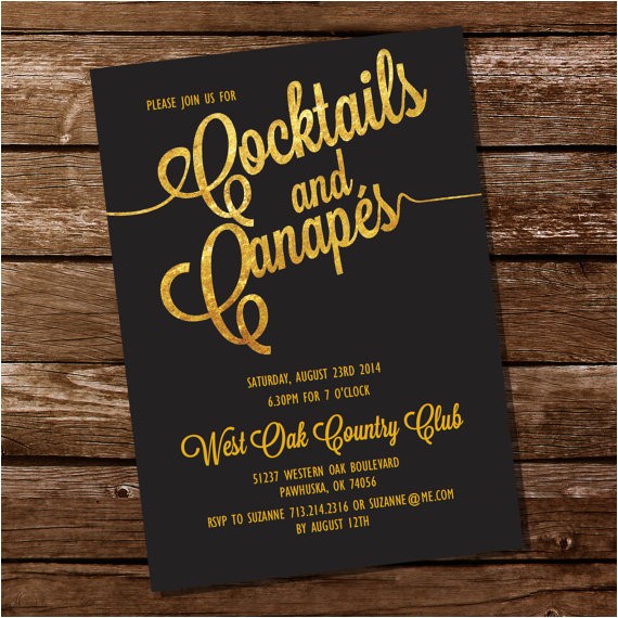 40th Birthday Cocktail Party Invitations Cocktail Party Invitation Canapes Invitation Gold