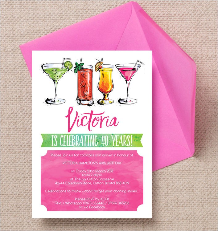 40th Birthday Cocktail Party Invitations Cocktails Drinks Party 40th Birthday Invitation From 1