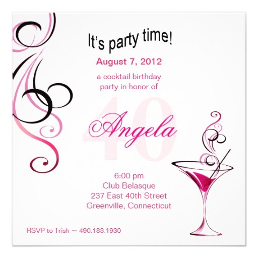40th Birthday Cocktail Party Invitations Modern Cocktail 40th Birthday Party Fuschia 5 25×5 25