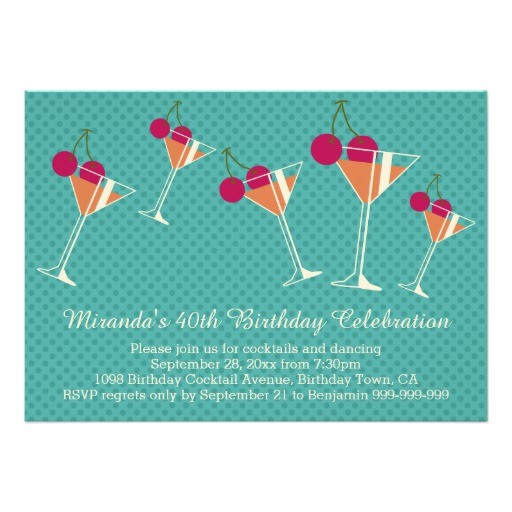 40th Birthday Cocktail Party Invitations Modern Martini Cocktail 40th Birthday Party 5 Quot X 7