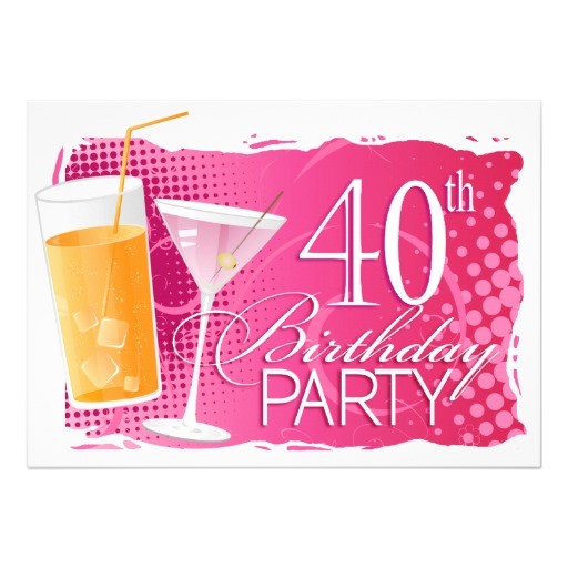 40th Birthday Cocktail Party Invitations orange and Pink Cocktail 40th Birthday Party 5×7 Paper