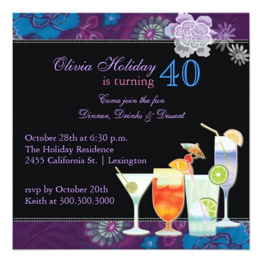 40th Birthday Cocktail Party Invitations Tropical Cocktails 40th Birthday Party Invitations 5 25