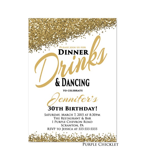 40th Birthday Dinner Invite Wording 30th Any Age Birthday Invitation Dinner Drinks by