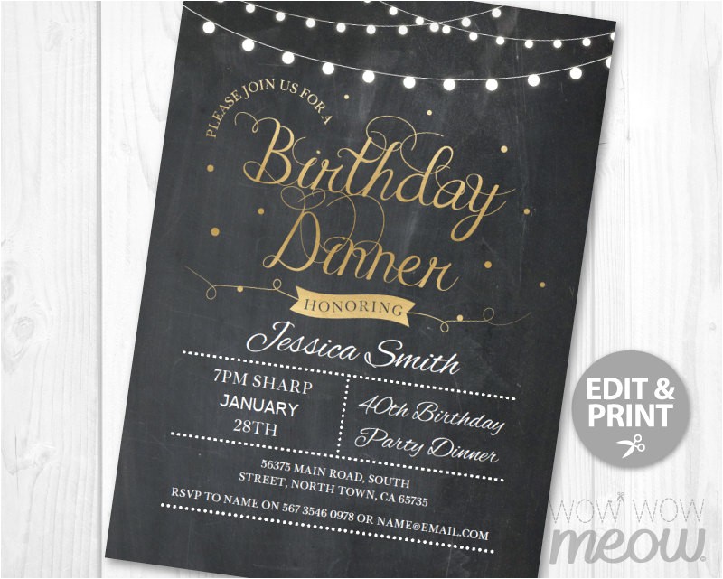 40th Birthday Dinner Invite Wording Birthday Dinner Party Invite Instant Download Any Age 30th