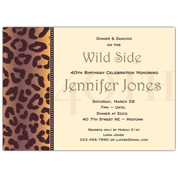 40th Birthday Dinner Invite Wording Cheetah 40th Birthday Invitations