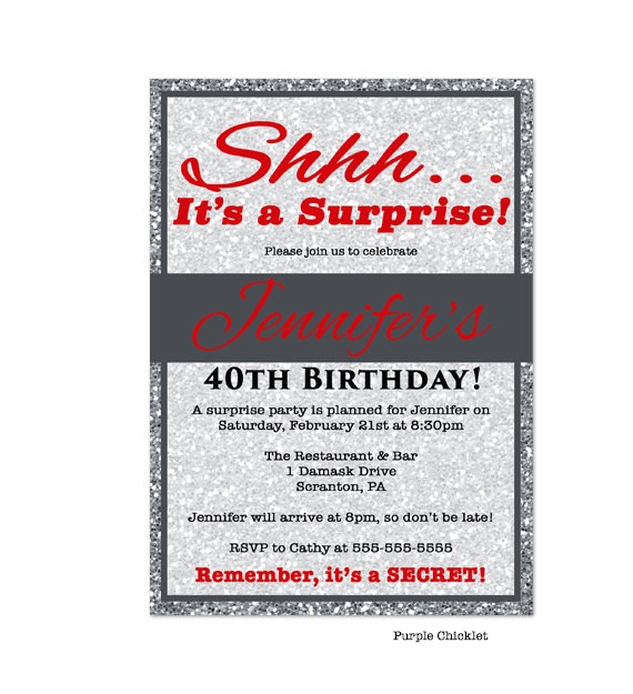 40th Birthday Dinner Invite Wording Red 30th 40th 50th Birthday Invitation Silver by