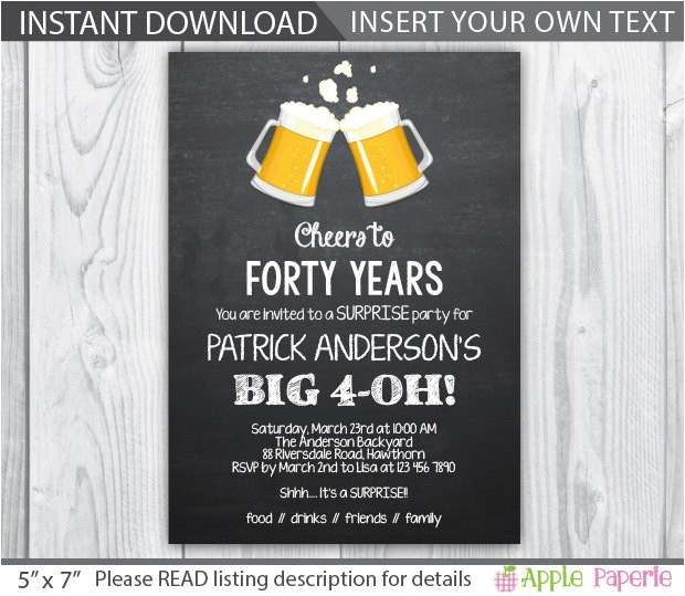 40th Birthday Invitation Wording for Man 40th Birthday Invitation 40th Birthday Invitation for Men